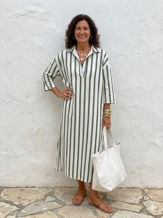 Naomi | Robe Chemise Midi à Manches Longues et Rayures