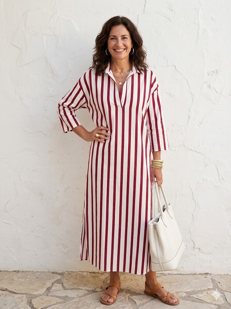 Naomi | Robe Chemise Midi à Manches Longues et Rayures