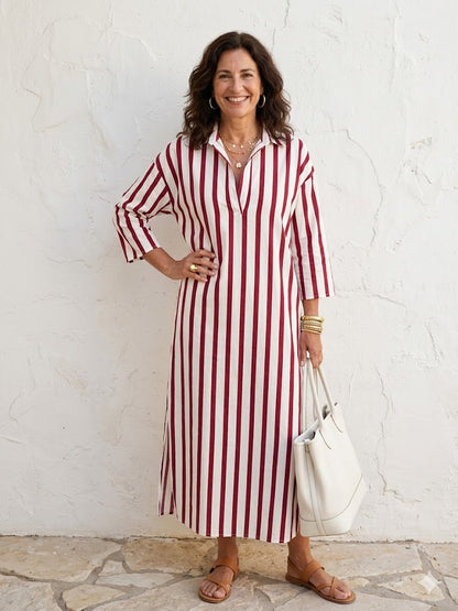 Naomi | Robe Chemise Midi à Manches Longues et Rayures